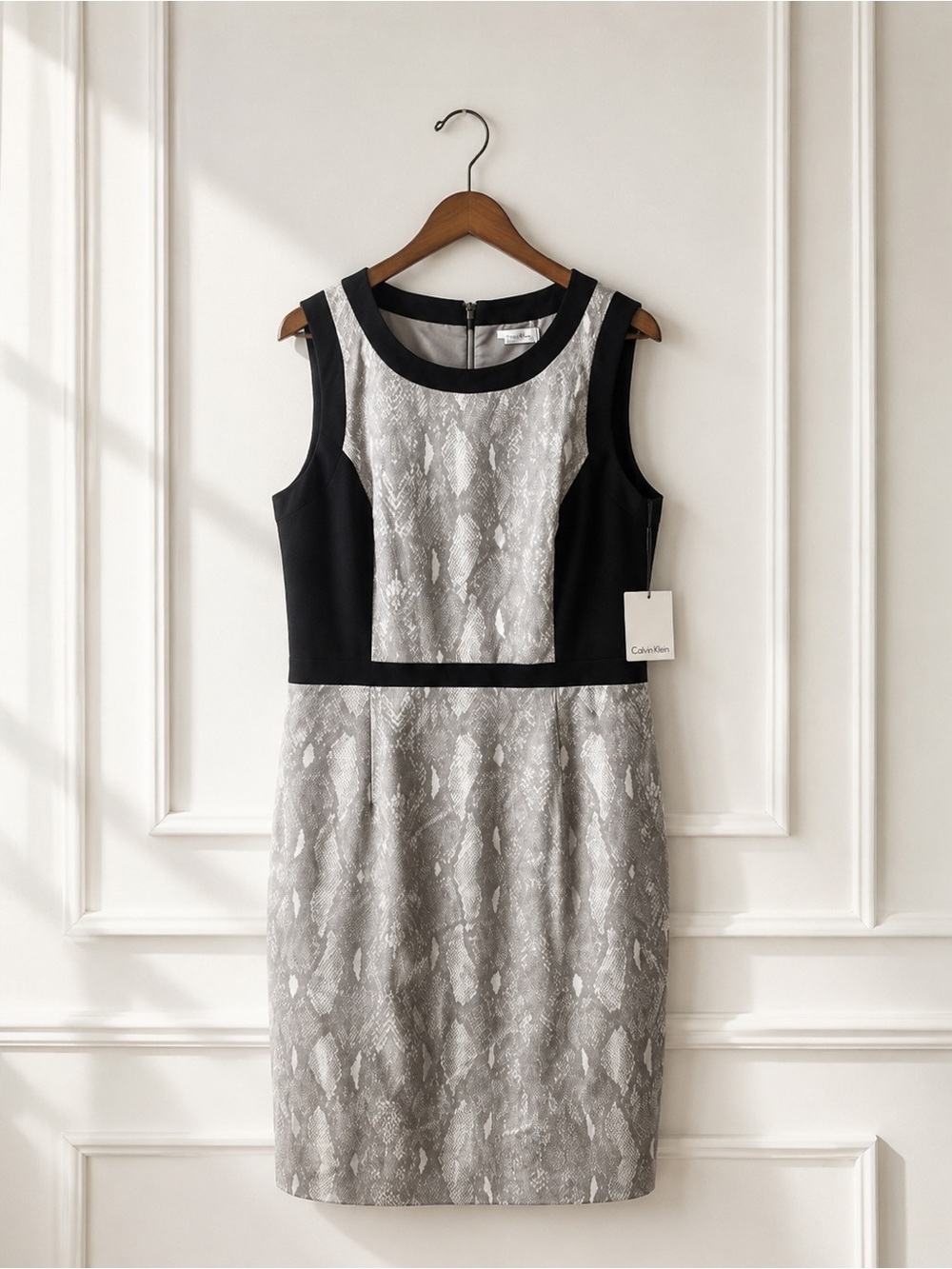 Calvin Klein Black and Grey Snake-Print Sheath Dress
